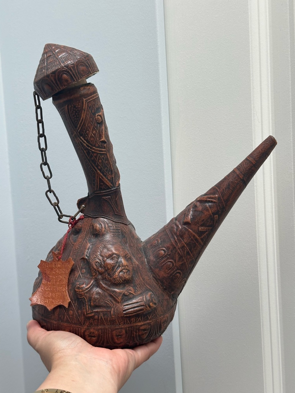 Leather Hand-Carved Brown Decorative Home Art Vessel